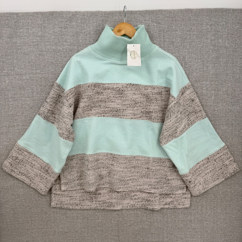 Daily Practice Mint Striped Mock Neck Wide Sleeve‎ Sweater Size M